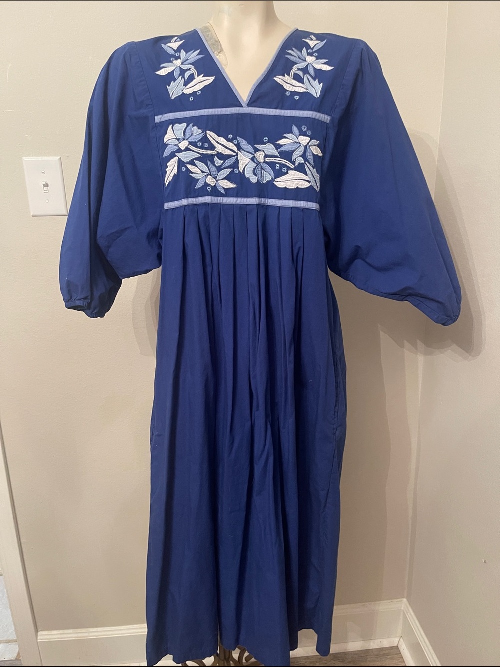 Royal Blue Embroidered V-Neck Maxi Dress